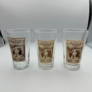 Vintage Coca Cola Archive Glasses Set of 3‎ Turn of Century Lady Drinkware 16 oz